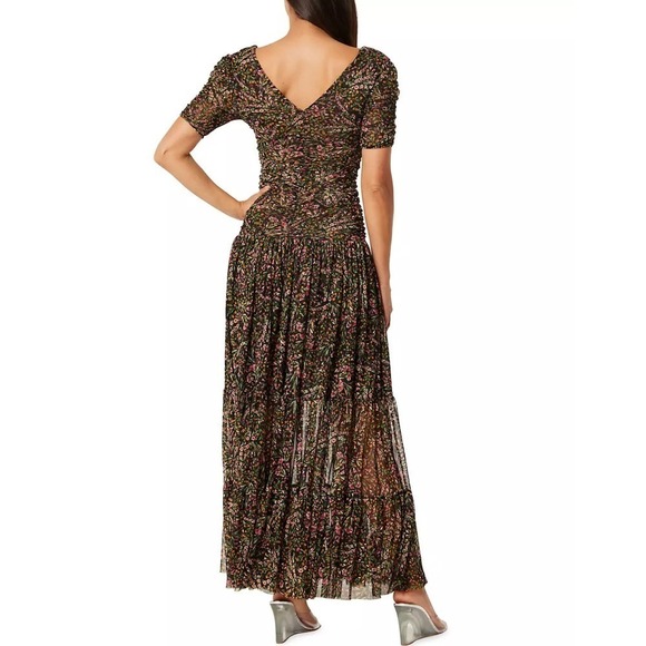 MISA Rebecca Floral-Printed Chiffon Maxi Dress Spring Bouquet Mesh Size M NWT - Picture 3 of 12